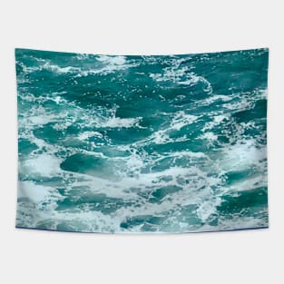 Aqua Blue Foamy Waves Tapestry