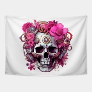 Pink Steampunk Skull Tapestry