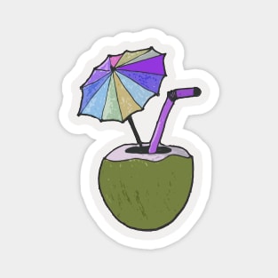 Hand drawn coconut drink with colorful umbrella drink Magnet