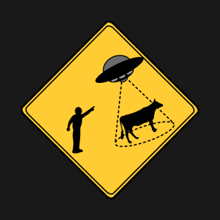 Road Sign Cow and UFO T-Shirt
