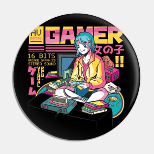 Gamer Girl Retro Gaming Zocken Anime Pin