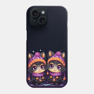 Christmas Illustration - Cute and Funny Kittens in Winter Hats and Scarves, a Playful Design Perfect for the Holiday Season. Phone Case