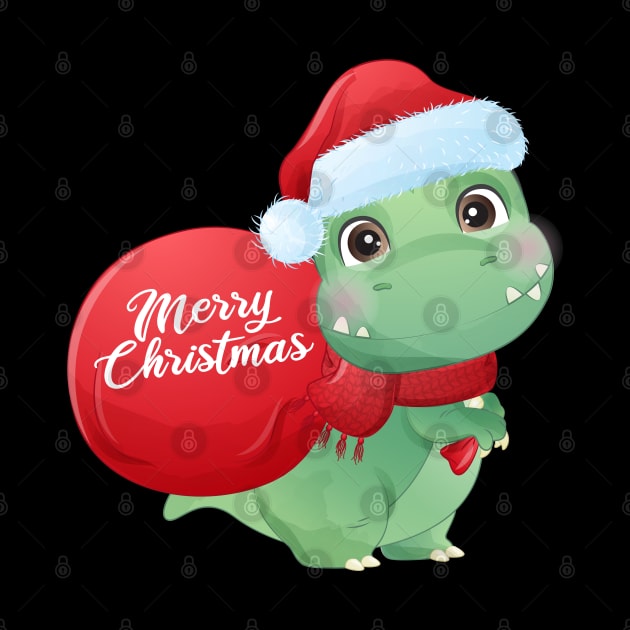 Cute Christmas T Rex Dinosaur With Santa Hat by P-ashion Tee