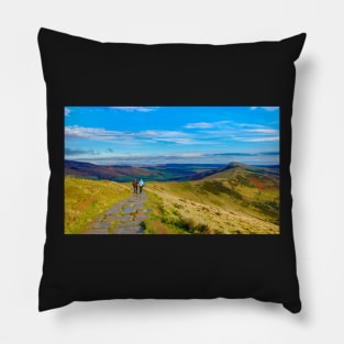 Hikers on the Great ridge, Mam Tor, Derbyshire, UK Pillow