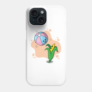 Cute corn playing with beach balloon Phone Case