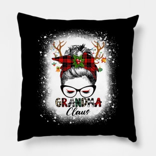 Grandma Claus Reindeer Messy Bun Christmas Bleached Pillow