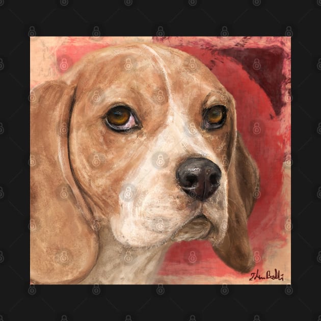 Gorgeous Beagle Painting on Warm Red Background by ibadishi