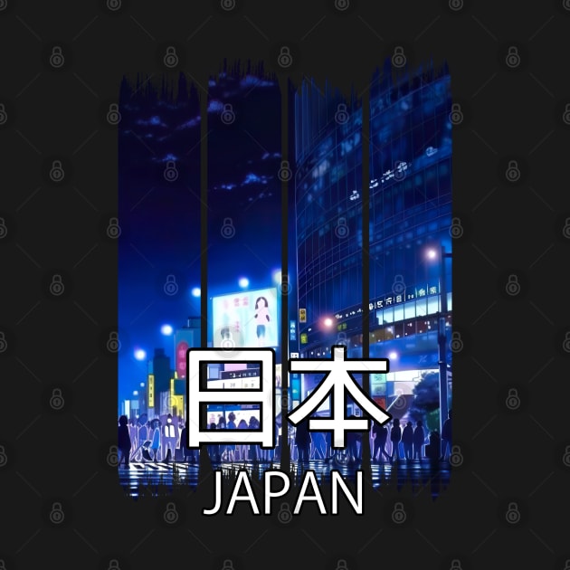 Shibuya Crossing in Tokyo at Night Cityscape – Anime Shirt by KAIGAME Art