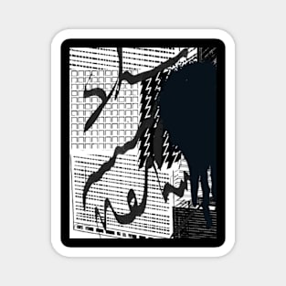 "Cyber Noir Cityscape Chronicles" - Black and White Patterned Abstract City line Cityscape Window Lineart Magnet