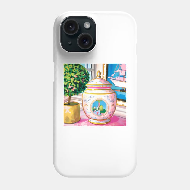 Pink chinoiserie jar in preppy interior Phone Case by SophieClimaArt