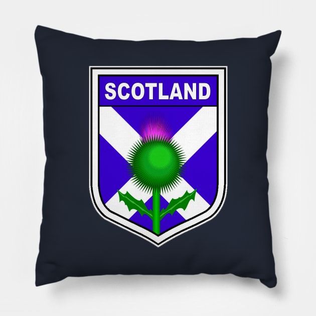 Scotland pride with flag and thistle in shield Pillow by pickledpossums