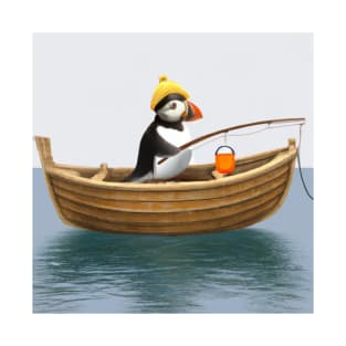 Cute Puffin in a Rowboat on the Ocean T-Shirt