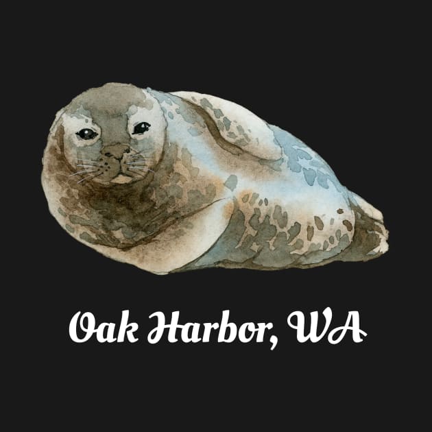 Oak Harbor WA Cute Harbor Seal Ocean Watercolor Sea Animal by twizzler3b