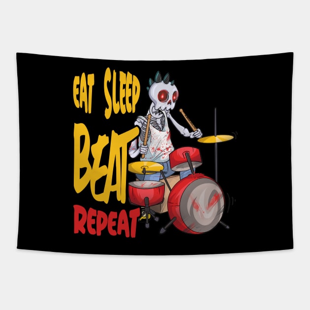 Eat Sleep Drum Tapestry by Trendy Black Sheep