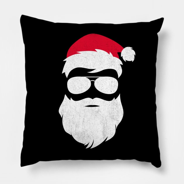 Funny Santa Claus with Sunglasses Christmas (Distrassed) Pillow by yoveon