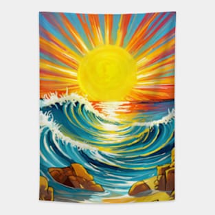 Summer Sun over Ocean Waves Tapestry