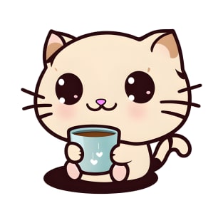 Kawaii Cat holding a cup of caffein T-Shirt