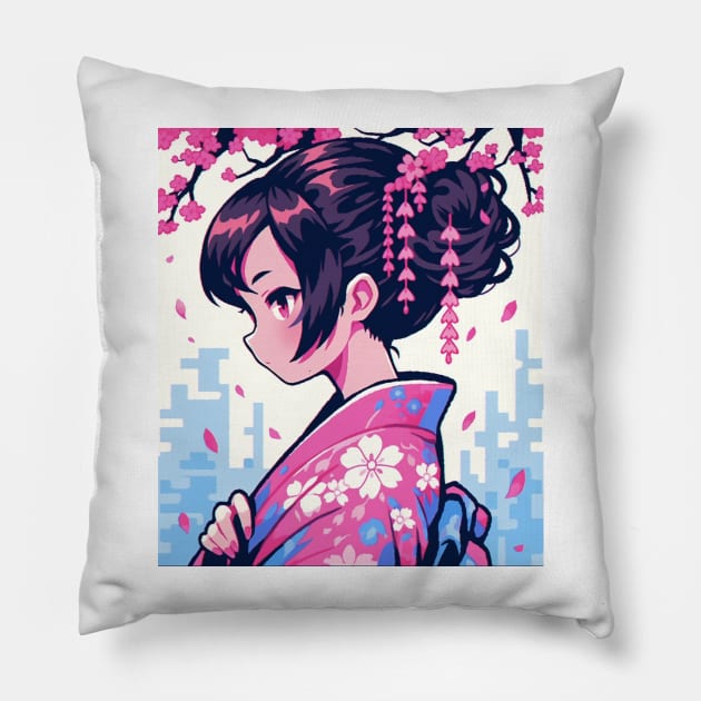 Sakura Girls # 2 Pillow by Neon Dream