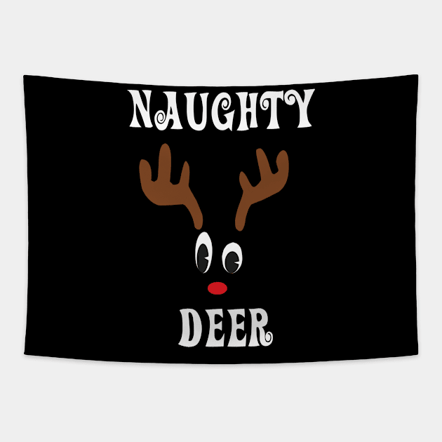 Naughty Reindeer Deer Red nosed Christmas Deer Hunting Hobbies Interests Tapestry by familycuteycom