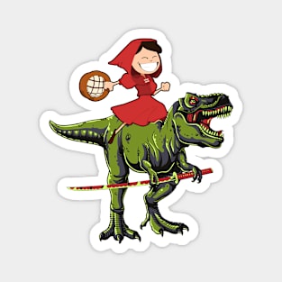 Girl Riding Dinosaur T rex Samurai Gifts Kids Pie Magnet