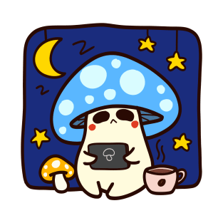 Sleepy stem : cute mushroom on blue T-Shirt