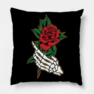 Skeleton Hand Holding Rose Pillow