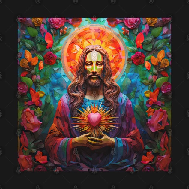 Sacred Heart with Flowers by Phatpuppy Art