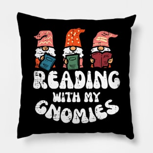 Reading With My Gnomies Funny Gnomes Book Lover Bookworm Pillow