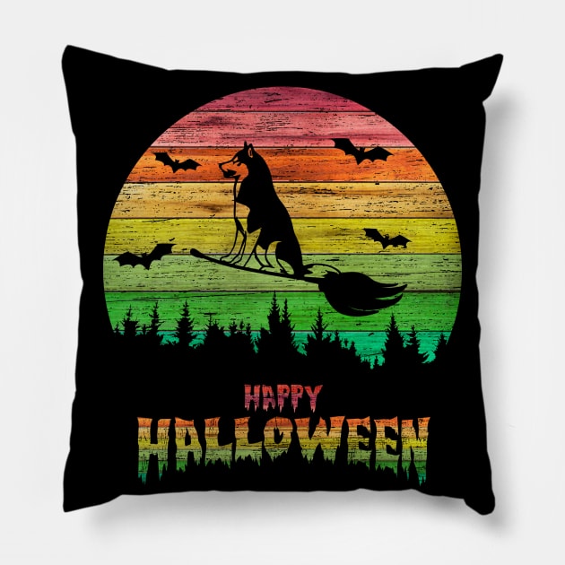 Vintage Halloween Dog Witch Pillow by anbartshirts