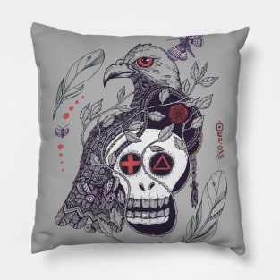 (Im)mortality Bird Scull Grey Pillow