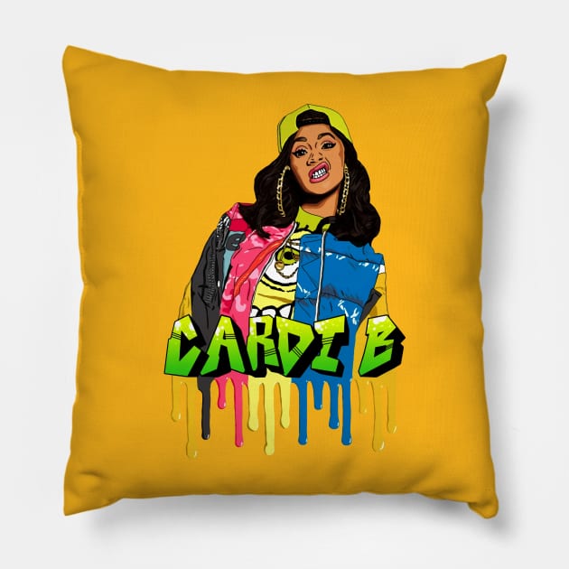 Cardi B Colorful Vintage Pillow by Mesrabersama