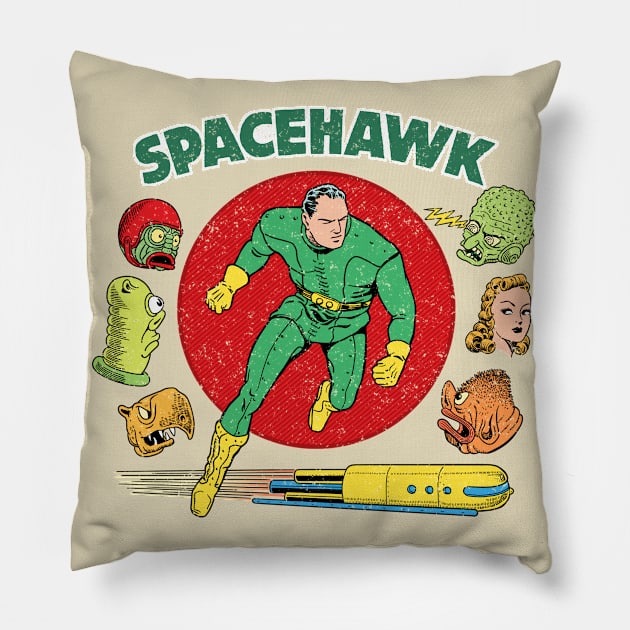 Spacehawk Vintage Art Pillow by Angel Robot