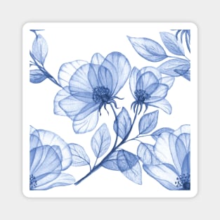 Blue transparent roses watercolor print. Porcelain floral motif. Translucent delicate floral composition Magnet