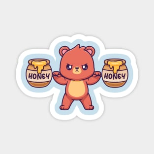 Cute Bear Lifting Honey Barrel Cartoon Magnet