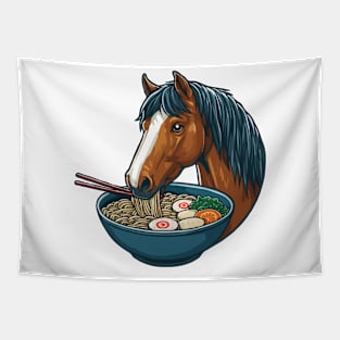 Bay Horse Eating Ramen Tapestry