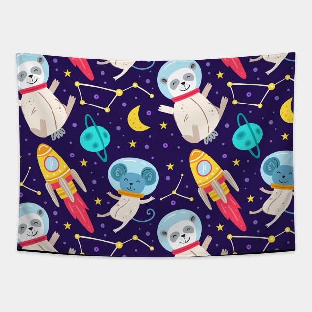 Panda And Mouse As Astronauts Pattern Tapestry by NoPlanB