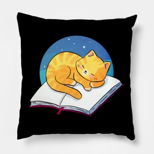 Cute ginger cat sleeping on a book illustration Pillow