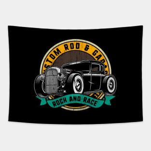 Rock and Race Hot Rod Garage Classic Car Tapestry