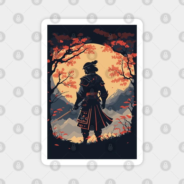 Silhouette Samurai Warrior Moon Magnet by HolidayBug