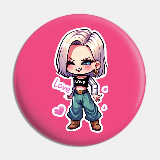 Cute Contrasts: Chibi Android 18 Sticker Pin by diegotorres