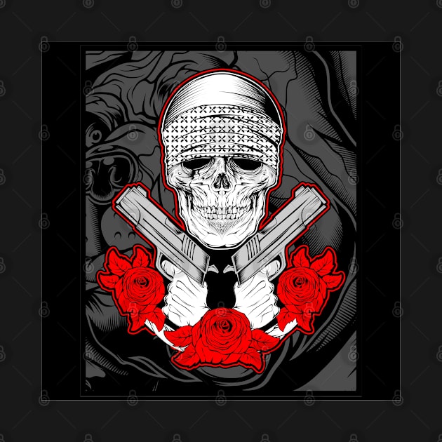 skull with red flowers and arms by Flower Queen