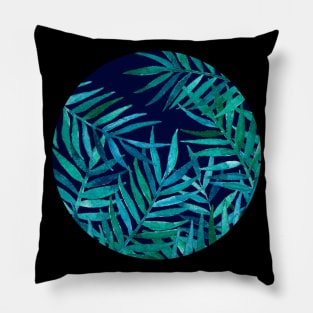 Watercolor Palm Leaves on Navy Pillow