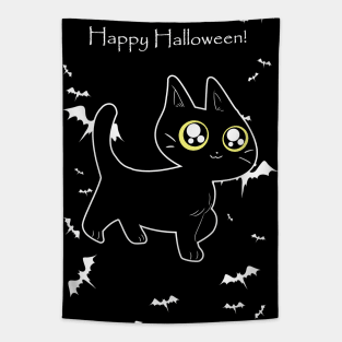 "Happy Halloween" Cutie Black Kitten Tapestry