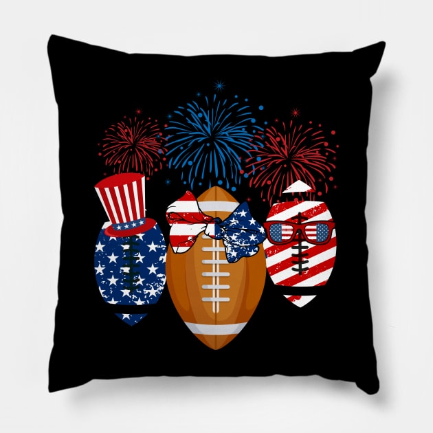 Rugby American Flag Fireworks Pillow by Flavie Kertzmann