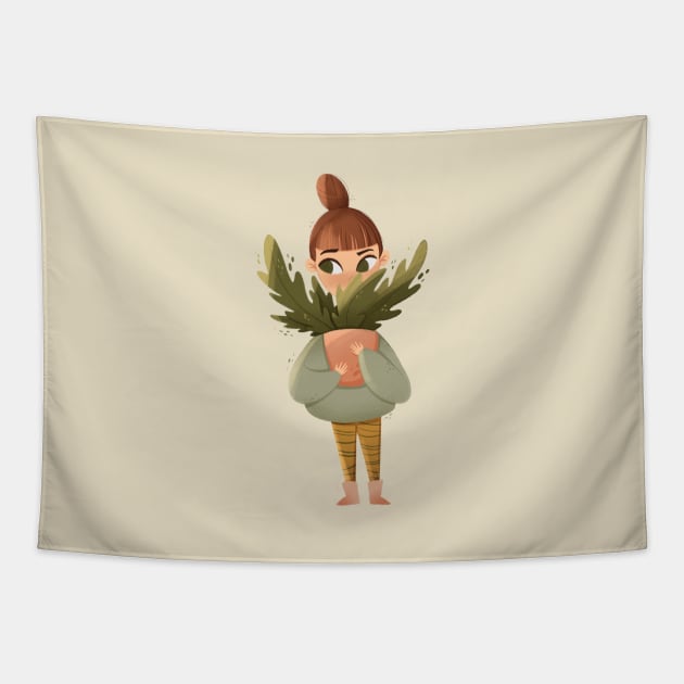 Girl with a plant Tapestry by Karmina Art