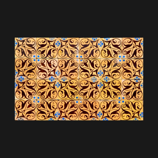 Portuguese Azulejos Brown Swirl on Orange Ovar by juliedawnfox