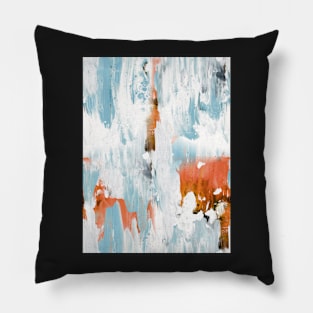 New dawn white & bright - fluid painting pouring image in white, orange and sky blue Pillow