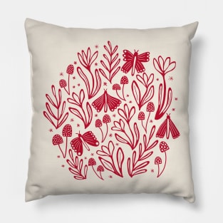 Enchanted woodland in dark pink Pillow