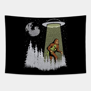 Funny Bigfoot And Alien Eating Tacos! Sasquatch Ufo Tapestry