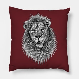 Asiatic lion - big cat - ink illustration Pillow